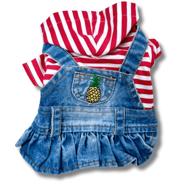 Small Dog Denim Summer Dress with Strip Hoodie Back