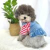 Denim Strap Dress with Red and White Striped Hoodie 1 Small Dog Denim Summer Dress with Hoodie