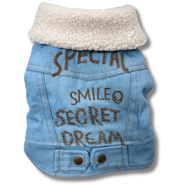 Small Denim Dog Fleece Collar Jacket Back