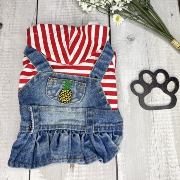 Small Dog Denim Summer Dress with Hoodie Back Pic Small Dog Denim Summer Dress with Hoodie