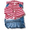 Small Dog Denim Summer Dress with Strip Hoodie Front Small Dog Denim Summer Dress with Strip Hoodie Front