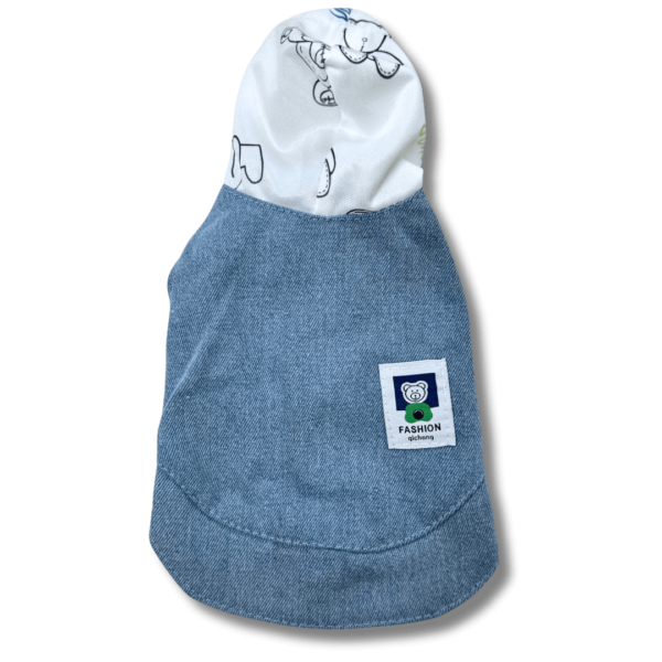 Denim Dog Jacket with White Hoodie Back Denim Dog Jacket with White Hoodie Back