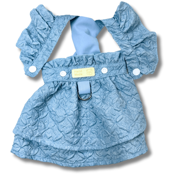 Small Dog 'Hand Made' Light Denim Embossed Dress Front Open Small Dog 'Hand Made' Light Denim Embossed Dress Front Open
