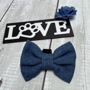 Dark Denim Dog Bow Tie Front Pic Dark Denim Dog Bow Tie Front Pic