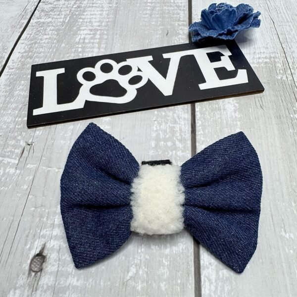 Denim Dog Bow Tie with Fleece Front Pic Denim Dog Bow Tie with Fleece Front Pic