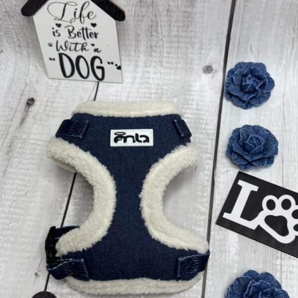 Denim with Fleece Dog Harness Front Pic Denim with Fleece Dog Harness Front Pic