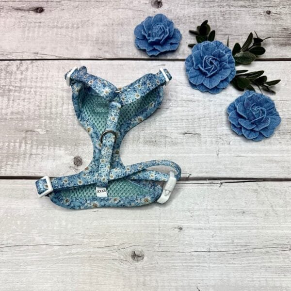 Blue Floral XXXS Harness Bk