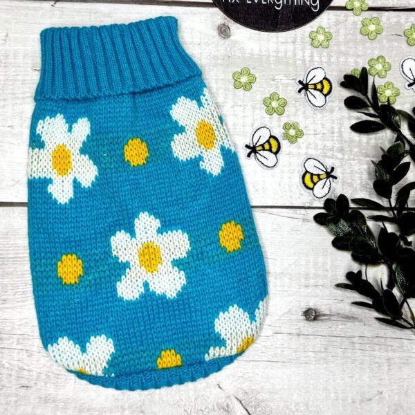 Blue Knitted Dog Jumper Back Blue Knitted Dog Jumper Back