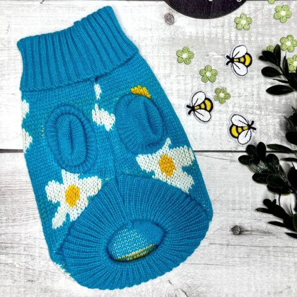 Blue Knitted Dog Jumper Front Blue Knitted Dog Jumper Front