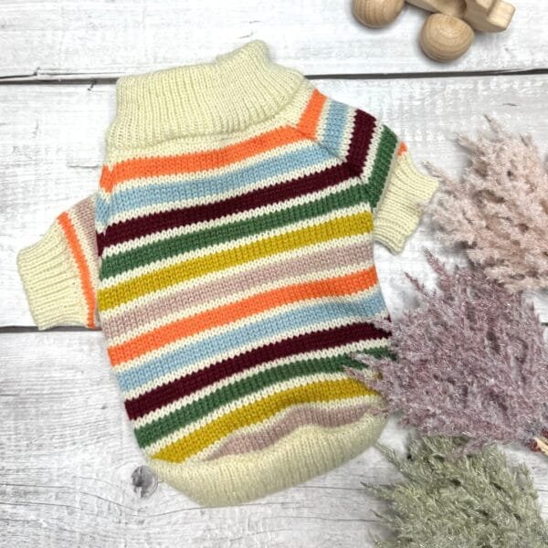 Colour Stripped Knitted Dog Jumper Back Colour Stripped Knitted Dog Jumper Back
