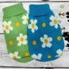 Green and Blue Knitted Dog Jumper Back Floral Knit Pet Sweater
