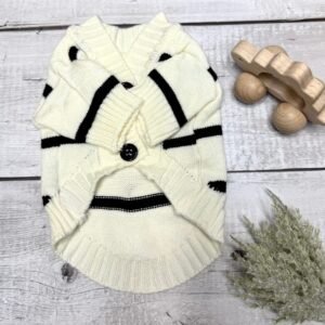 Striped Knitted Dog Cardigan Front Cosy Striped Knit Cardigan